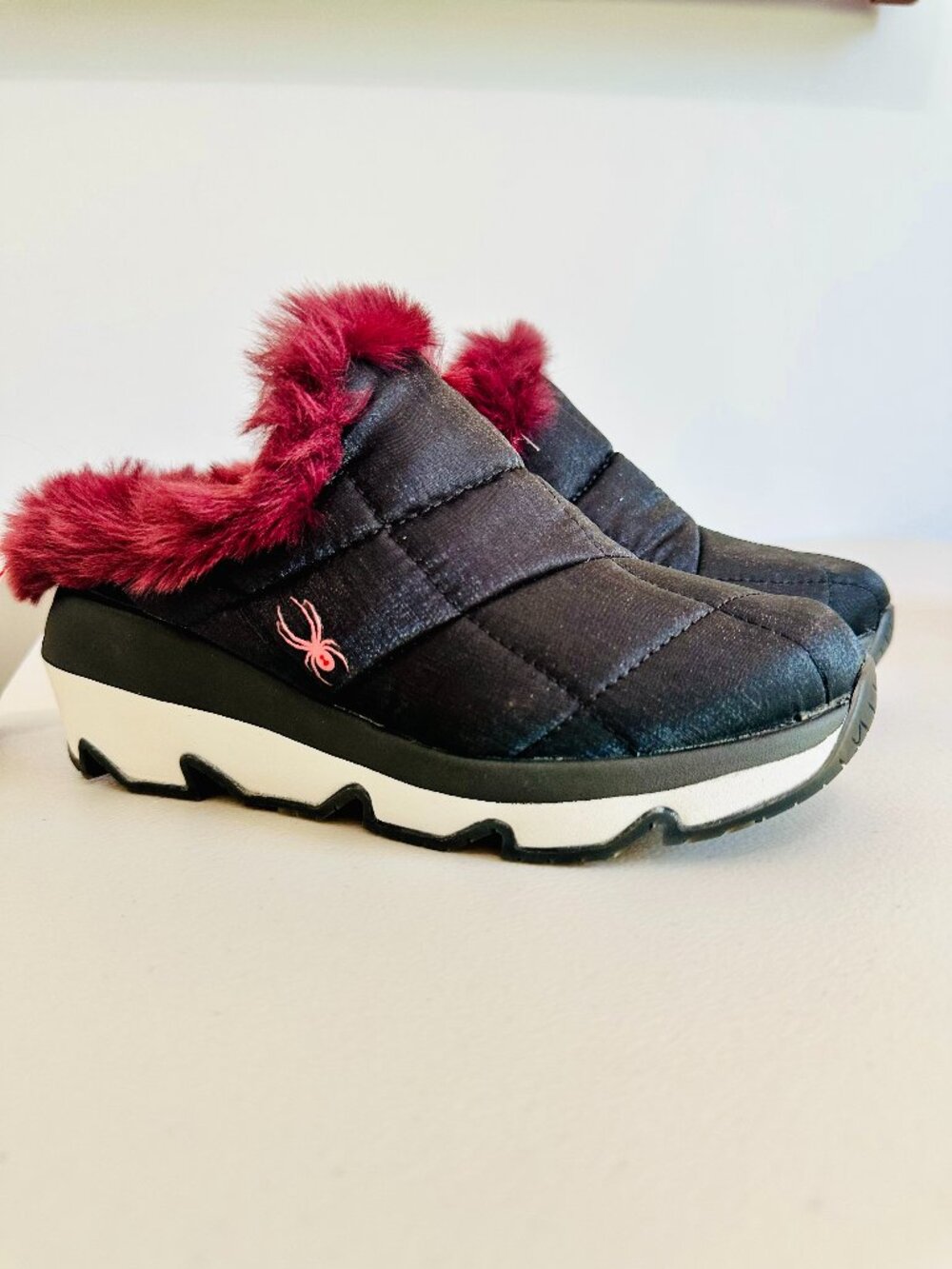 SPYDER CONWAY BLACK FAUX FUR SLIP-ON SLIDE MULE SHOES 6.5M